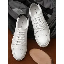 Mast & Harbour Men White Perforations PU Sneakers-picture-24