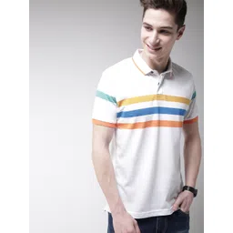 Mast & Harbour Men White Striped Polo Collar T-shirt-picture-27
