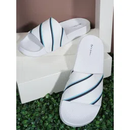 Mast & Harbour Men White Striped Rubber Sliders-picture-14