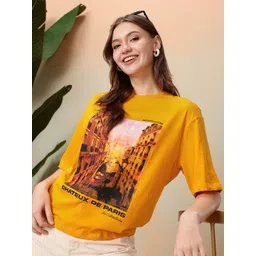 Mast & Harbour Oversized Fit Graphic Printed Pure Cotton T-shirt-picture-37