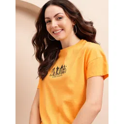 Mast & Harbour Printed Drop-Shoulder Sleeves Pure Cotton T-shirt-picture-31