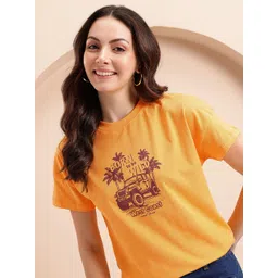 Mast & Harbour Printed Drop-Shoulder Sleeves Pure Cotton T-shirt-picture-32