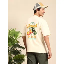 Mast & Harbour Pure Cotton Graphic Printed Drop-Shoulder Sleeves Oversized T-shirt-picture-14