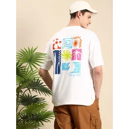 Mast & Harbour Pure Cotton Graphic Printed Drop-Shoulder Sleeves Oversized T-shirt-picture-16