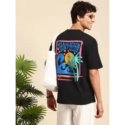 Mast & Harbour Pure Cotton Graphic Printed Drop-Shoulder Sleeves Oversized T-shirt image 1