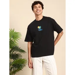 Mast & Harbour Pure Cotton Graphic Printed Drop-Shoulder Sleeves Oversized T-shirt image 3