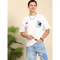 Mast & Harbour Pure Cotton Graphic Printed Drop-Shoulder Sleeves Relaxed Fit T-shirt-picture-19