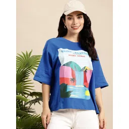 Mast & Harbour Pure Cotton Graphic Printed Drop-Shoulder Sleeves Relaxed Fit T-shirt-picture-19