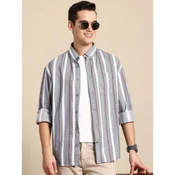 Mast & Harbour Pure Cotton Striped Casual Shirt-picture-12