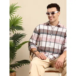 Mast & Harbour Relaxed Fit Self Checked Drop-Shoulder Sleeves Casual Shirt-picture-33