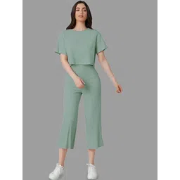Mast & Harbour Round Neck Half Sleeves Top With Trousers Co-Ords-picture-26