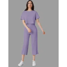 Mast & Harbour Round Neck Half Sleeves Top With Trousers Co-Ords-picture-38