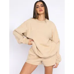 Mast & Harbour Round Neck Sweatshirt With Shorts Co-Ords-picture-25