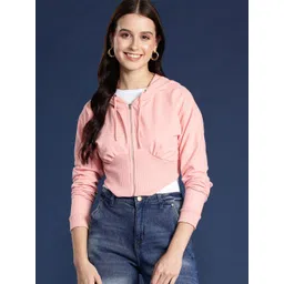 Mast & Harbour Solid Cropped Drop-Shoulder Sleeves Hooded Sweatshirt-picture-13