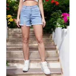 mast & harbour Solid Women Denim Blue Denim Shorts-picture-12