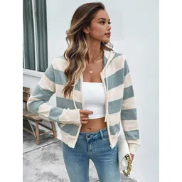 Mast & Harbour Striped Hooded Open Front Jacket-picture-16