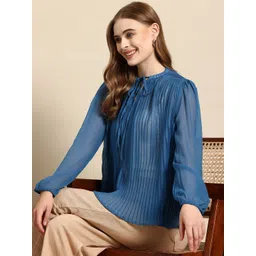 Mast & Harbour Tie-Up Neck Accordion Pleated Top-picture-24