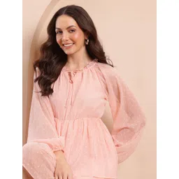 Mast & Harbour Tie-Up Neck Dobby A-Line Dress-picture-11