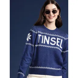 Mast & Harbour Typography & Conversational Woven Design Acrylic Pullover-picture-16