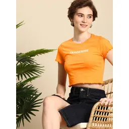 Mast & Harbour Typography Printed Cropped Pure Cotton T-shirt-picture-32