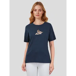 Mast & Harbour Typography Printed Drop-Shoulder Sleeves Pure Cotton T-shirt-picture-37