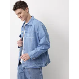 Mast & Harbour Typography Printed Pure Cotton Over Relax Denim Jacket-picture-29