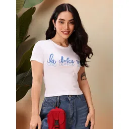 Mast & Harbour Typography Printed Pure Cotton Slim Fit T-shirt-picture-30