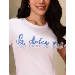 Mast & Harbour Typography Printed Pure Cotton Slim Fit T-shirt image 4