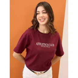 Mast & Harbour Typography Printed Round Neck Cotton Oversized T-shirt-picture-29