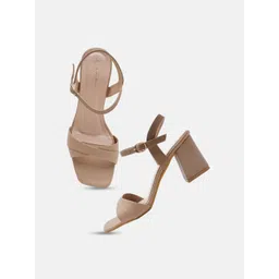 Mast & Harbour Women Beige Solid Synthetic Open Toe Party Block Heel With Buckles-picture-39