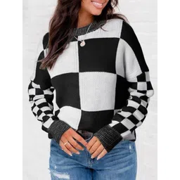 Mast & Harbour Women Checked Long Sleeves Round Neck Sweatshirt-picture-35