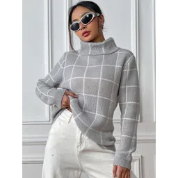 Mast & Harbour Women Checked Turtle Neck Pullover-picture-12