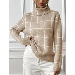 Mast & Harbour Women Checked Turtle Neck Pullover Sweater image 1