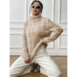 Mast & Harbour Women Checked Turtle Neck Pullover Sweater image 5