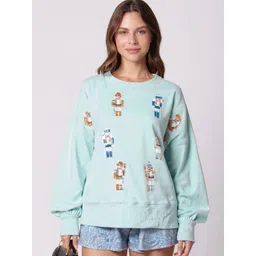 Mast & Harbour Women Conversational Printed Long Sleeves Round Neck Sweatshirt-picture-23