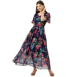 Mast & Harbour Women Floral Print Fit and Flare Maxi Dress-image-11