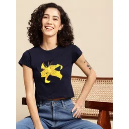 Mast & Harbour Women Floral Printed Pure Cotton T-shirt-picture-30