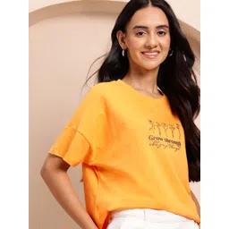 Mast & Harbour Women Floral Printed Pure Cotton T-shirt-picture-29