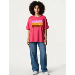 Mast & Harbour Women Floral Printed Pure Cotton T-shirt-picture-23