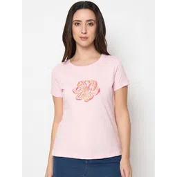 Mast & Harbour Women Floral Printed Pure Cotton T-shirt image 1