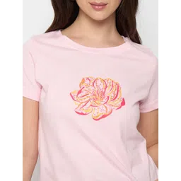 Mast & Harbour Women Floral Printed Pure Cotton T-shirt image 5