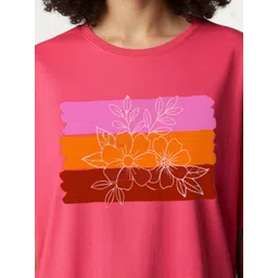 Mast & Harbour Women Floral Printed Pure Cotton T-shirt image 5