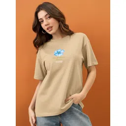 Mast & Harbour Women Floral Printed Round Neck Cotton Oversized T-shirt-picture-18