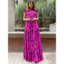 Mast & Harbour Women Floral Printed Ruffled Flutter Sleeve Fit and Flare Maxi Dress-picture-14