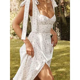 Mast & Harbour Women Floral Printed Sweetheart Neck Midi Dress image 3