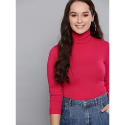 Mast & Harbour Women Fuchsia Pink Solid Pullover-picture-25