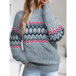 Mast & Harbour Women Geometric Printed High Neck Pullover Sweaters-picture-39