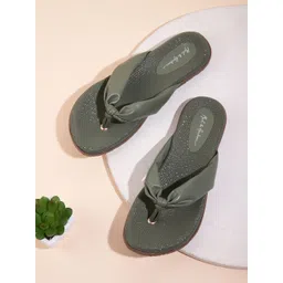 Mast & Harbour Women Green Solid Open Toe Flats with Knot Detail-picture-22
