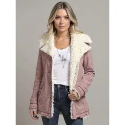 Mast & Harbour Women Lapel Collar Solid Sherpa Jacket-picture-34