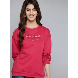 Mast & Harbour Women Magenta & White Typographic Print Sweatshirt-picture-27